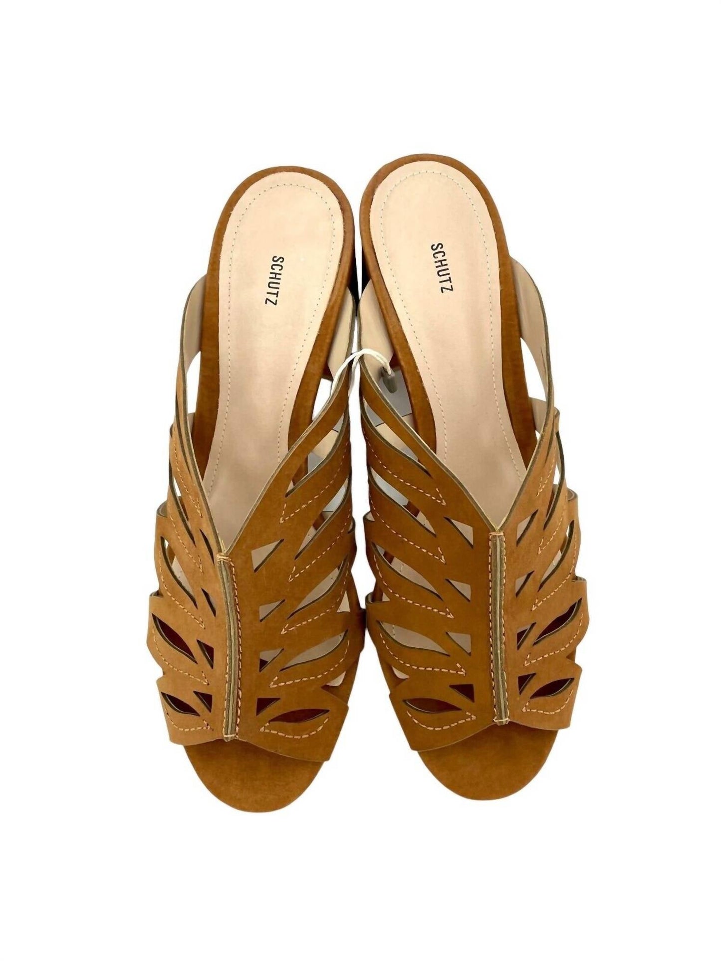 Schutz - Women's Suede Leather Open Toe Mules Laser Cut Sandals