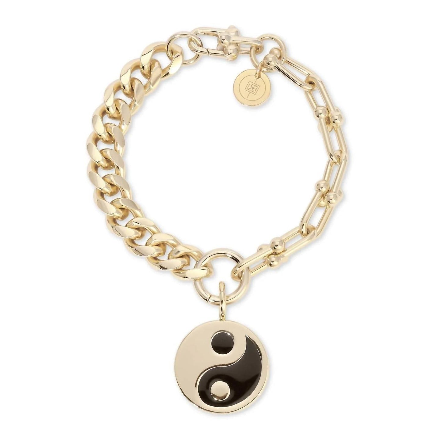 Eklexic - Women's Dual Chain Bracelet With Lage Enamel Yin Yang Pendant