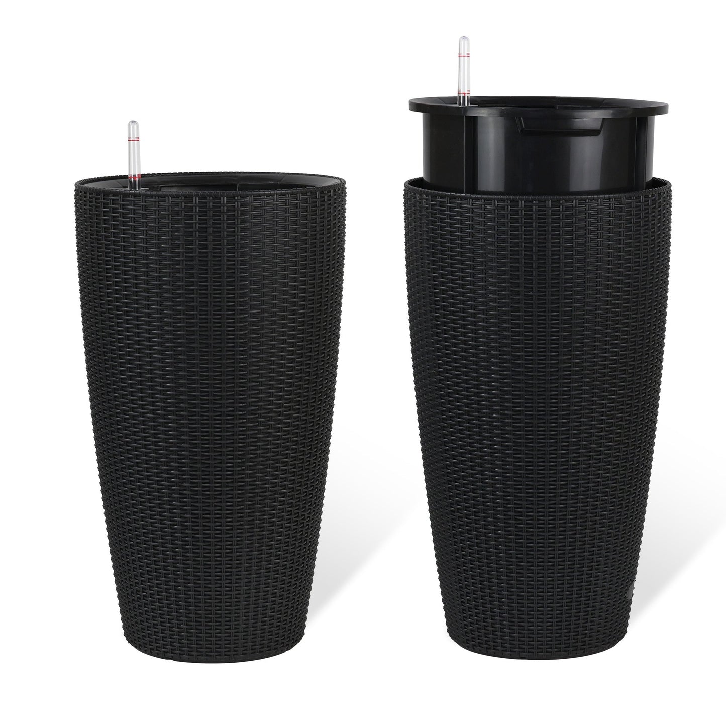 Set of 2 Faux Rattan Tall Planters with Automatic Watering System
