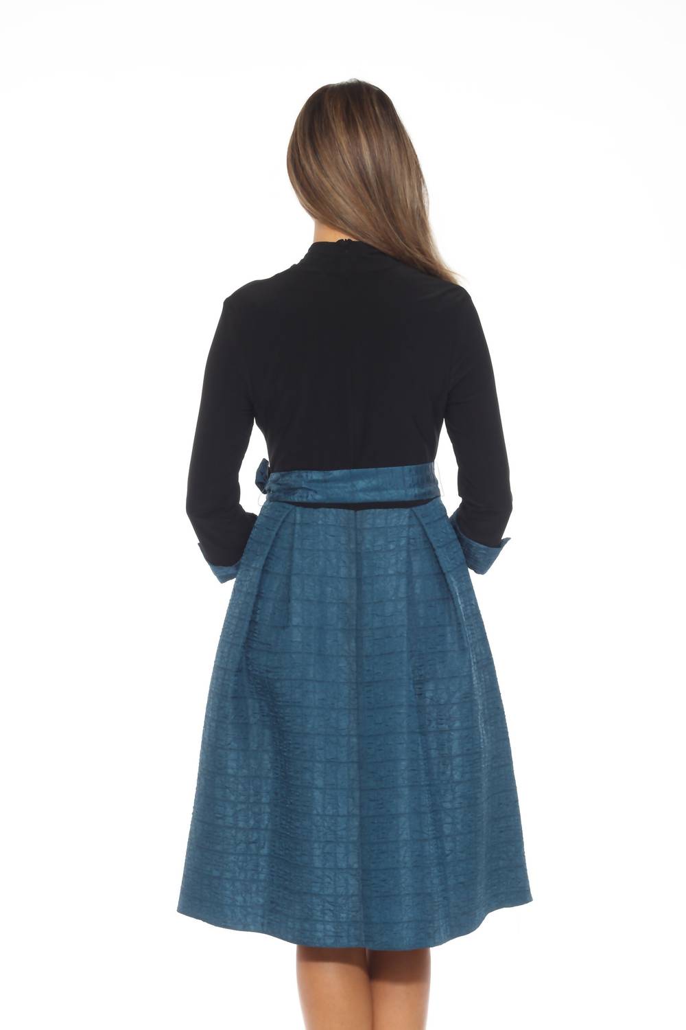 Joseph Ribkoff - Belted Jacquard Fit And Flare Dress