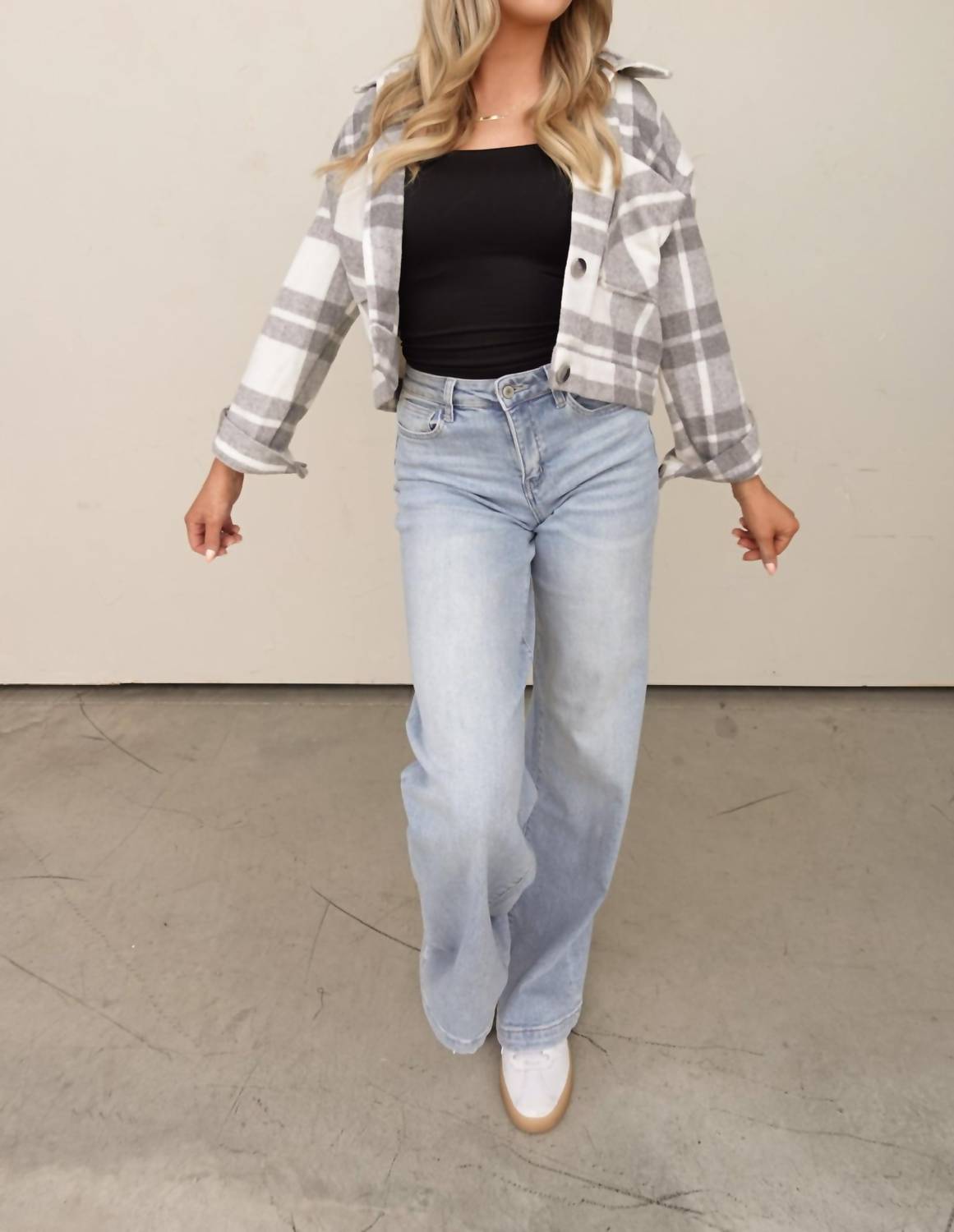 26 International - Plaid Cropped Shacket With Removable Hood