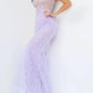Jovani - Sheer Embellished Bodice Feather Dress