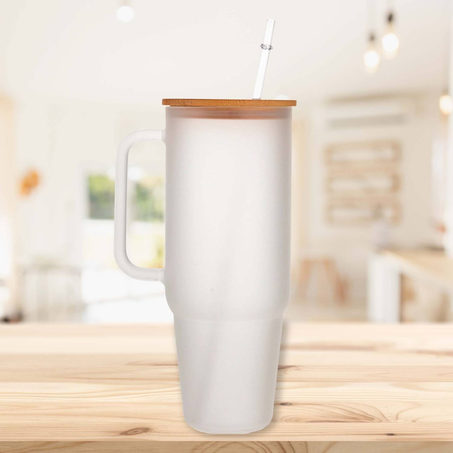 Creative Gifts International - Glass 40 oz. Tumbler with Bamboo Lid, Handle & Straw