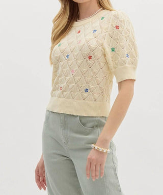 Entro - Diamond Pattern Pointelle Sweater