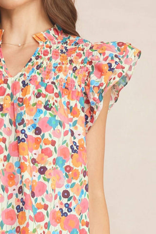 Entro - Floral Ruffle Sleeve Top