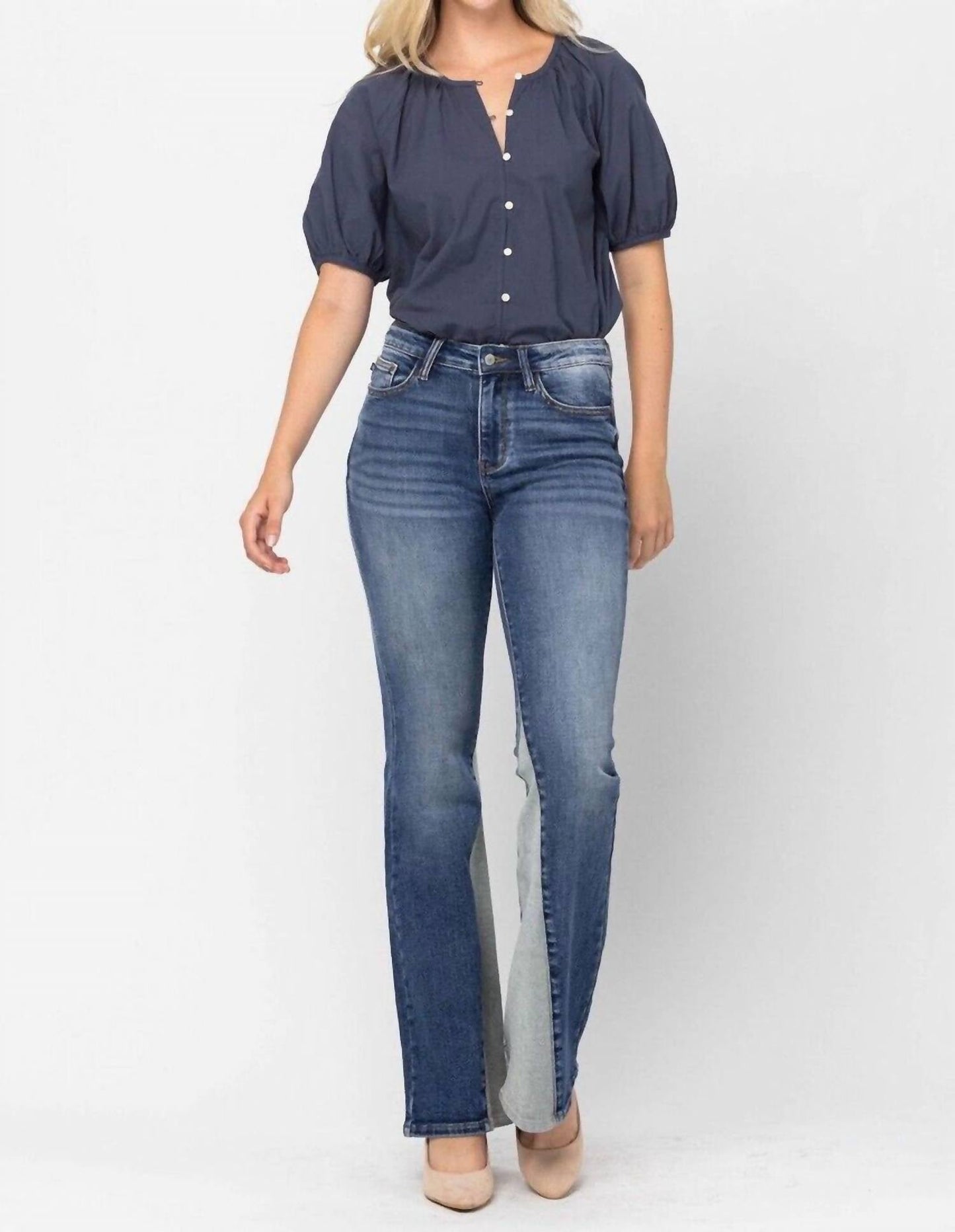 Judy Blue - Mid Rise Inseam Panel Flare Jeans