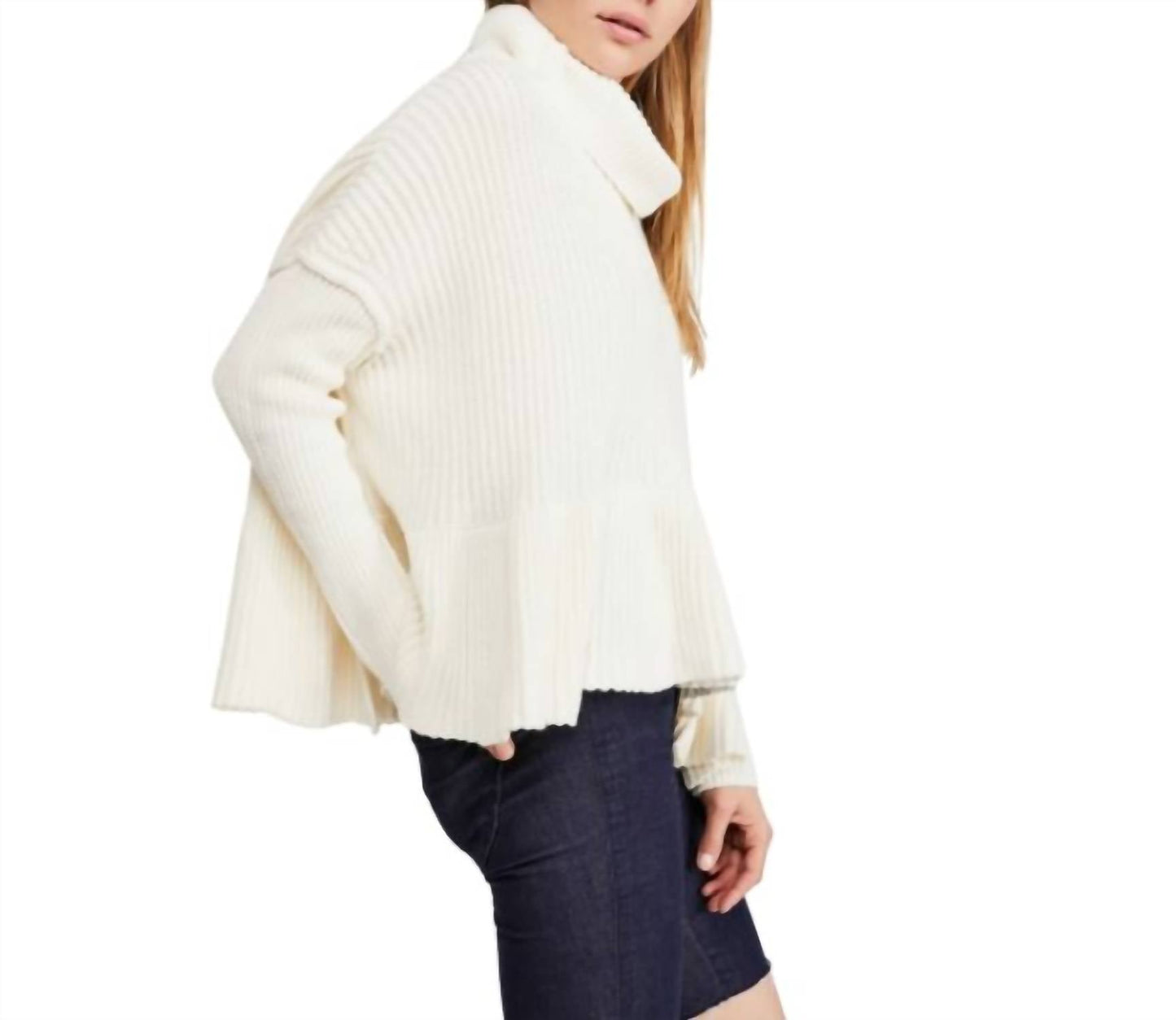 Free People - Free People Layer Cake Trapeze Turtleneck Oversize Sweater White