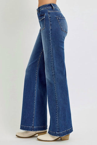 Risen - High Rise Wide Leg Front Patch Pocket Jeans