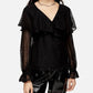 Topshop - Dotted Sheer Chiffon Ruffle Waist Tie Blouse