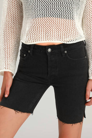 Free People - Avery Denim Bermuda Frayed Hem Shorts Ash Black