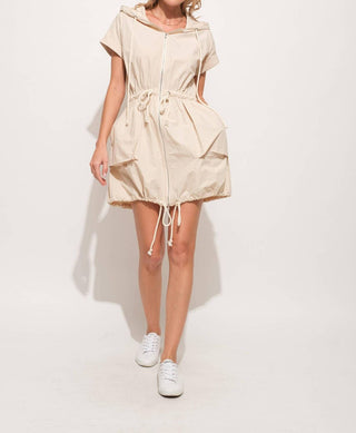 And The Why - Short Sleeve Drawstring Hooded Mini Dress