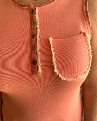 Pol - Button Front Tank With Lace Detail