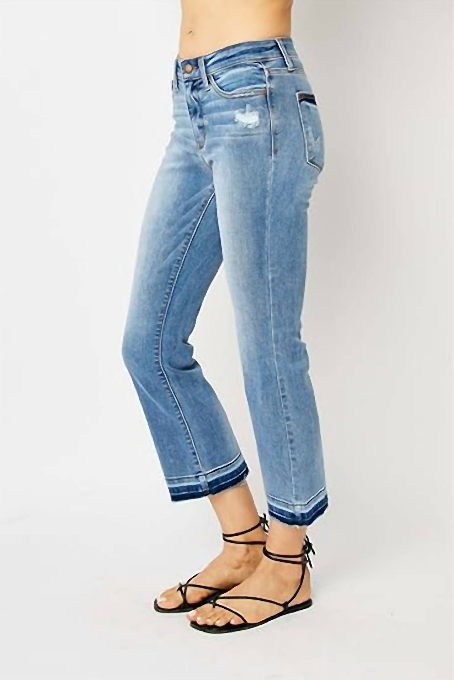 Judy Blue - Mid Rise Release Hem Cropped Bootcut Jeans