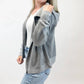 1 The Woman - Waffle Splicing Zip Up Front Button Hooded Jacket