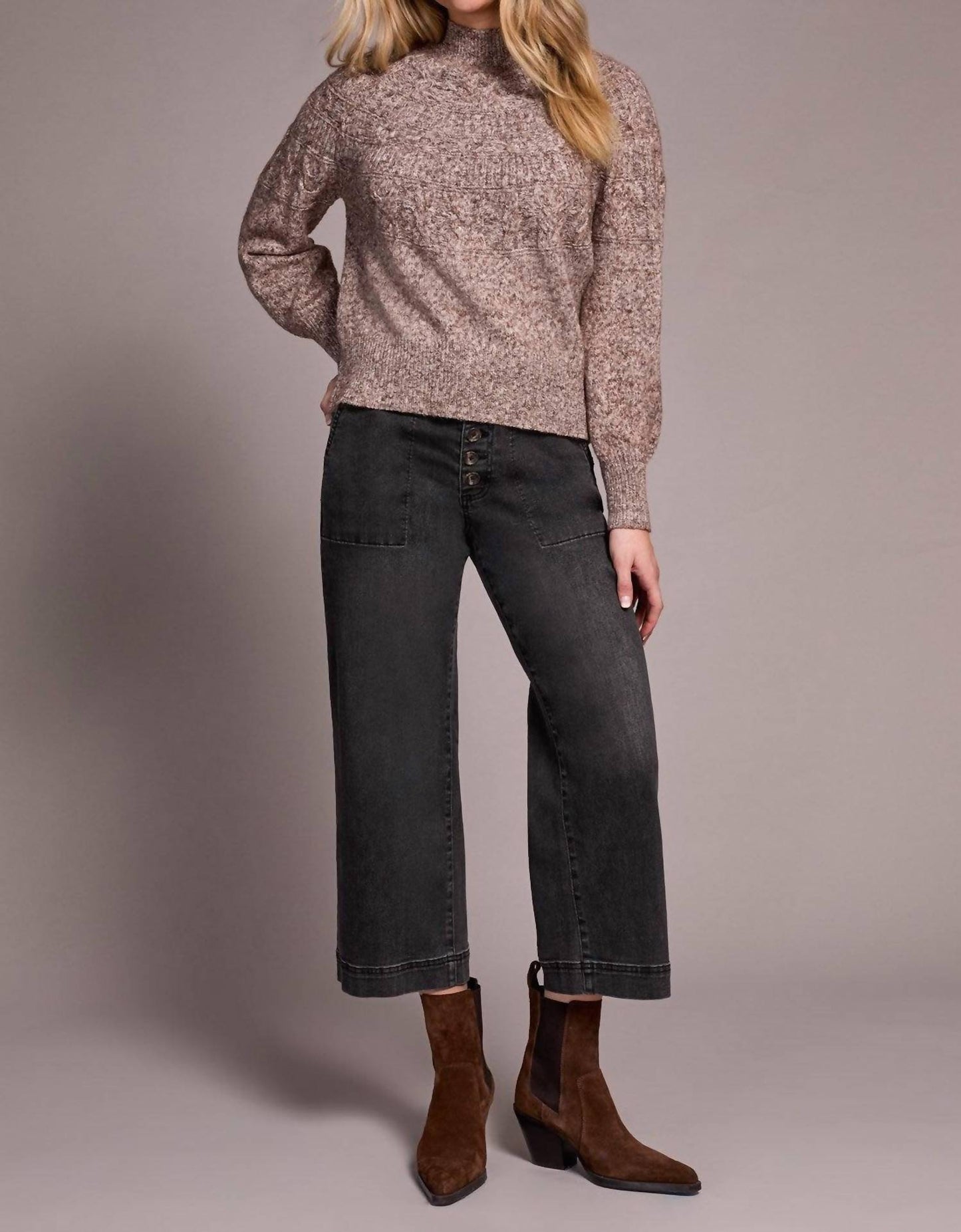 Tribal - Two-tone Long Sleeve Mock Neck Sweater