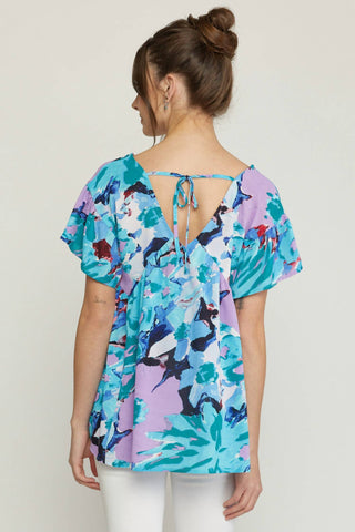 Entro - Floral Babydoll Ruffle Sleeve Top