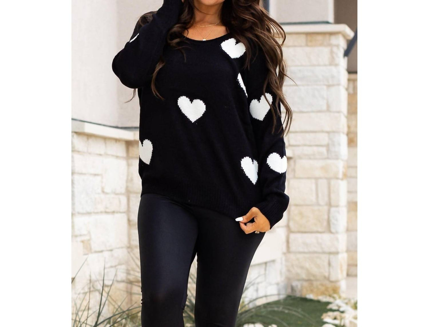 Julia Rose - Stephanie V Neck Heart Sweater