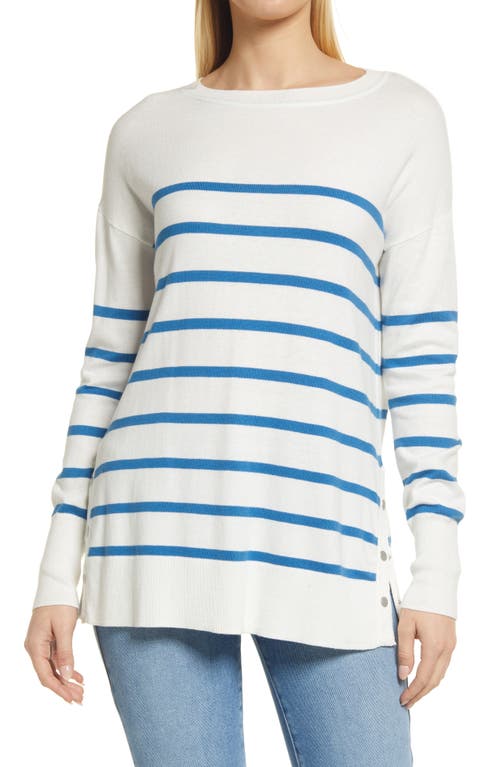 Caslon Lightweight Side Vent Tunic Sweater - Ivory Blue Stripe