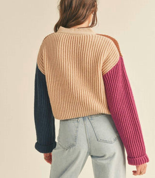 &Merci - Color Block Knit Sweater Cardigan