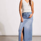 Tribal - Full Length Front Slit Denim Midi Skirt