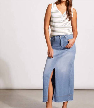 Tribal - Full Length Front Slit Denim Midi Skirt