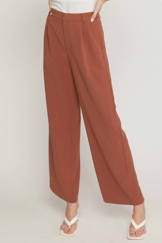 Entro - High Waisted Full Leg Pants With Pockets