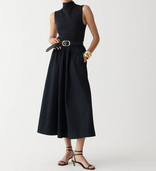 J.Crew - Fitted Knit Mockneck Dress With Poplin Skirt