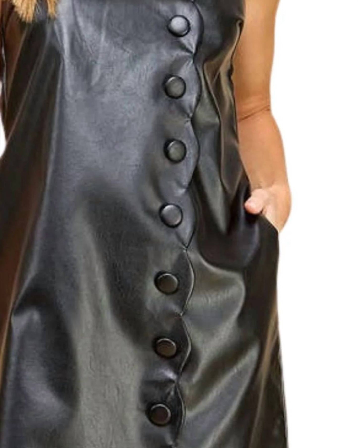 Tcec - Leather Asymmetrical Scallop Button Dress