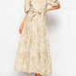 Big Hit Fashion - Woven Palm Print Bubble Sleeve Maxi Dress