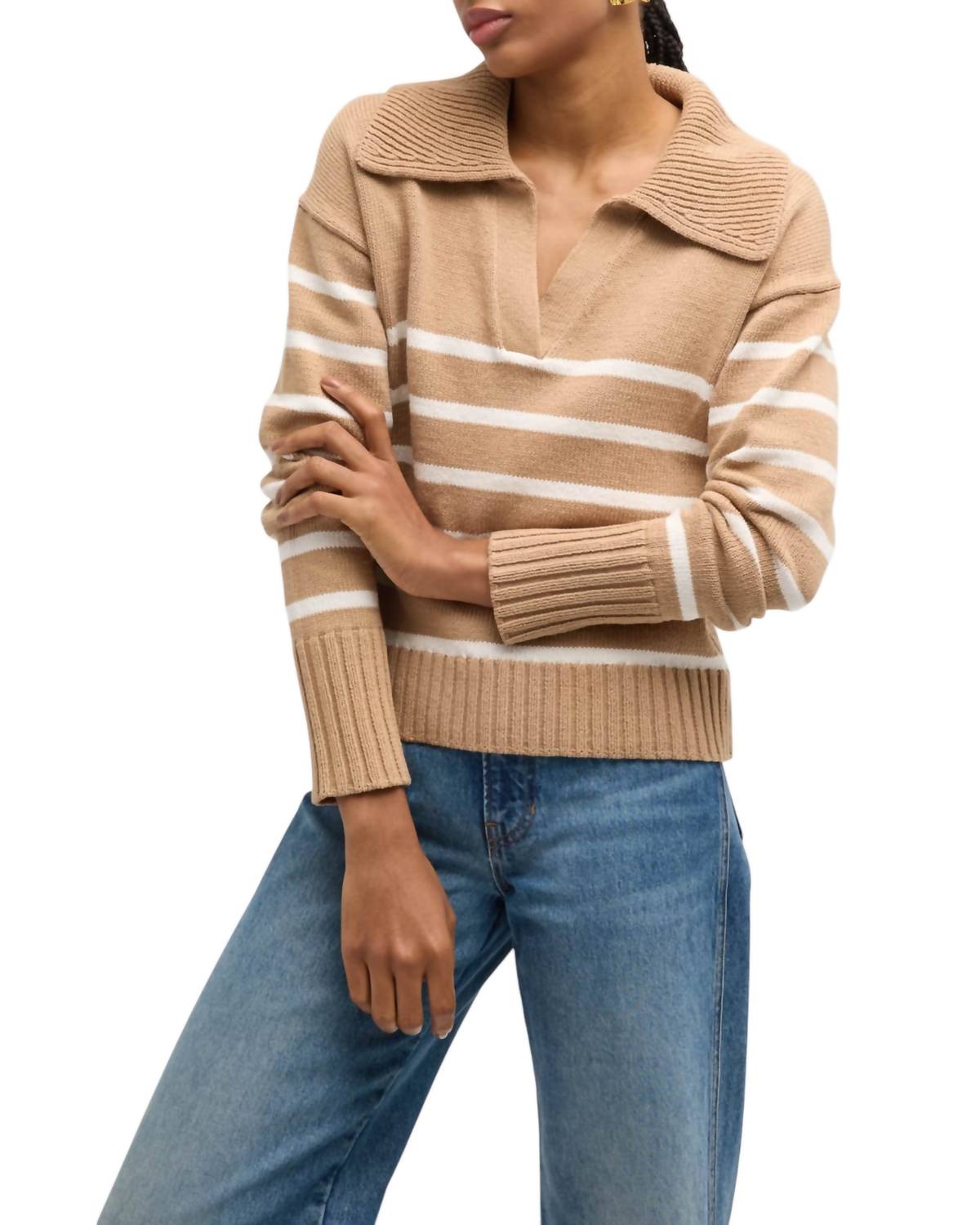 Veronica Beard - Jovie Striped Polo Pullover Sweater