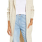 Caslon(R) Ribbed Hooded Long Cotton Blend Cardigan in Beige Oatmeal Light Heather, Size Medium