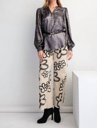 Easel - Flower Print Washed Wide Pants