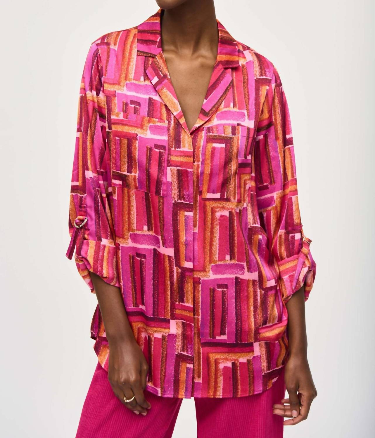 Joseph Ribkoff - Geometric Roll-tab Button-down Blouse