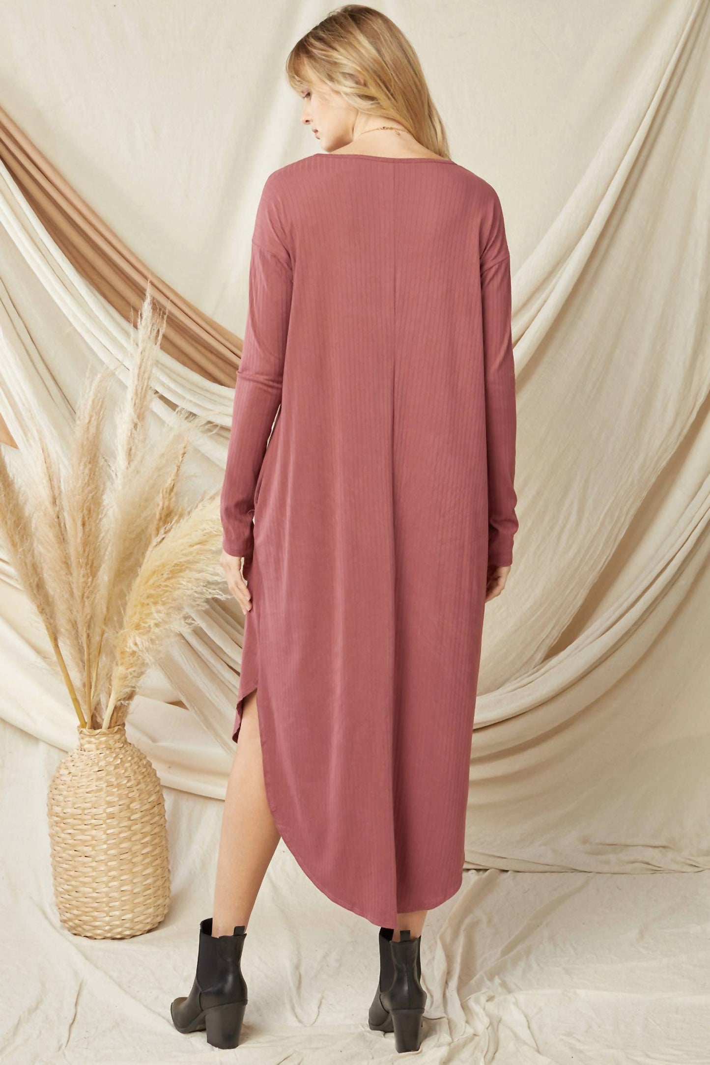 Entro - Ribbed Pocket Midi Dress Marsala
