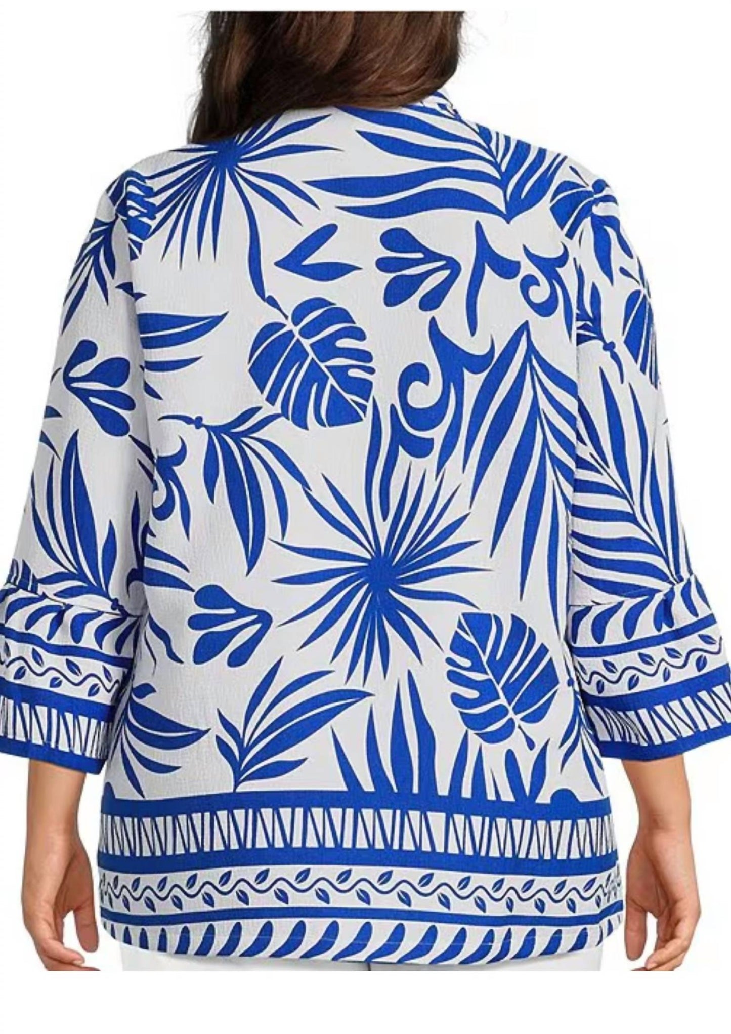Multiples - Flounce Sleeve Print Jacket (Plus Size)