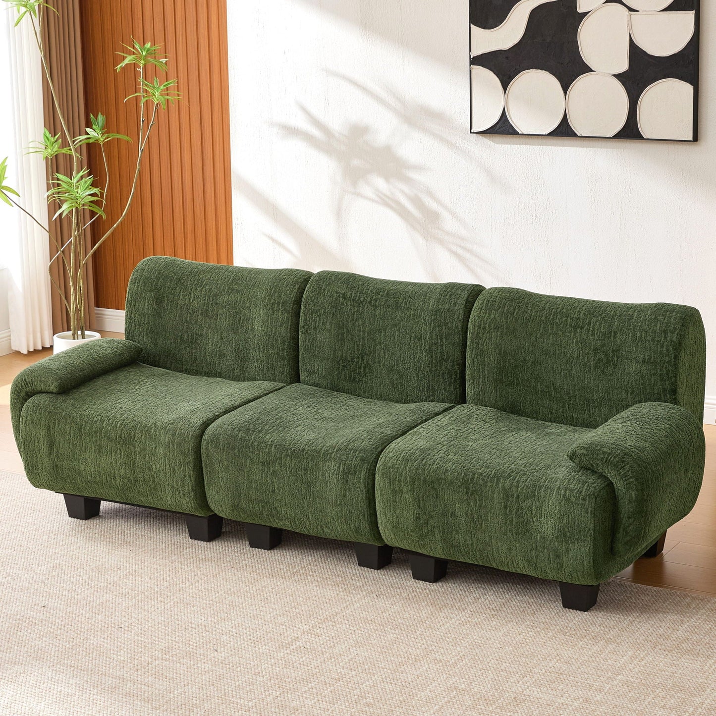 3 Seater Sofa Couch With Curved Armrests