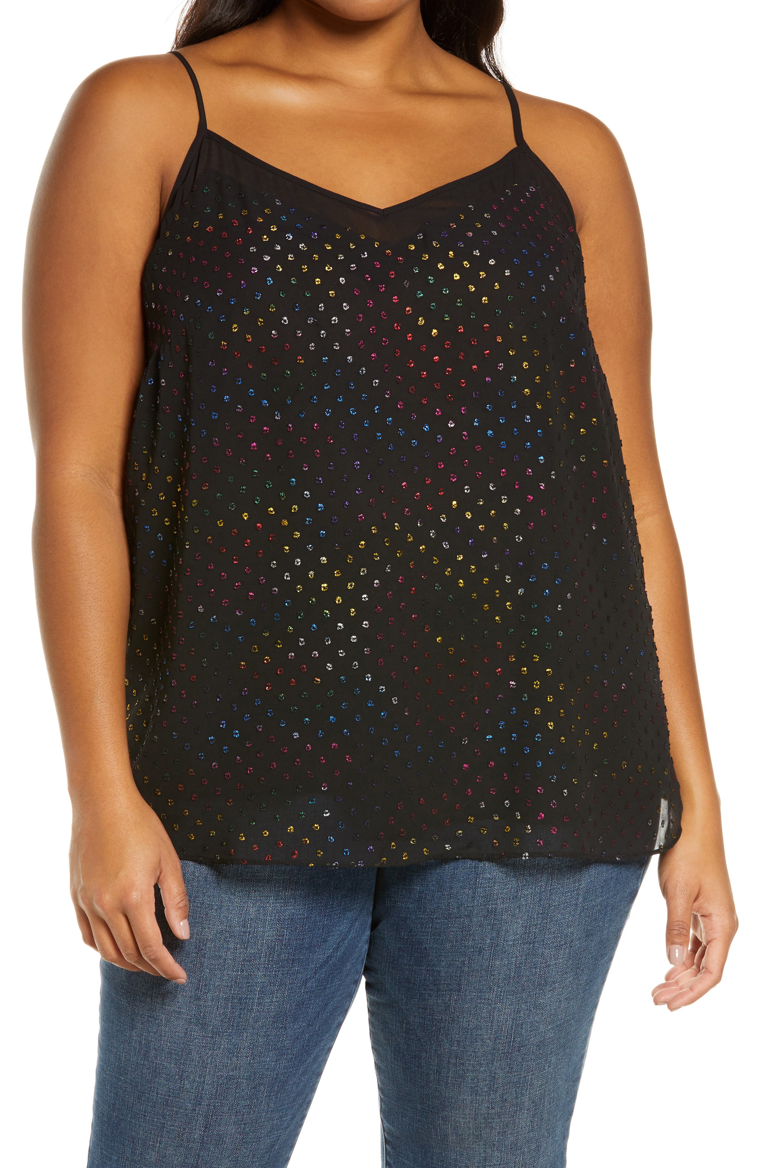 Plus Size Women's 1.state Ruffle Front Clip Dot Camisole, Size 3X - Black