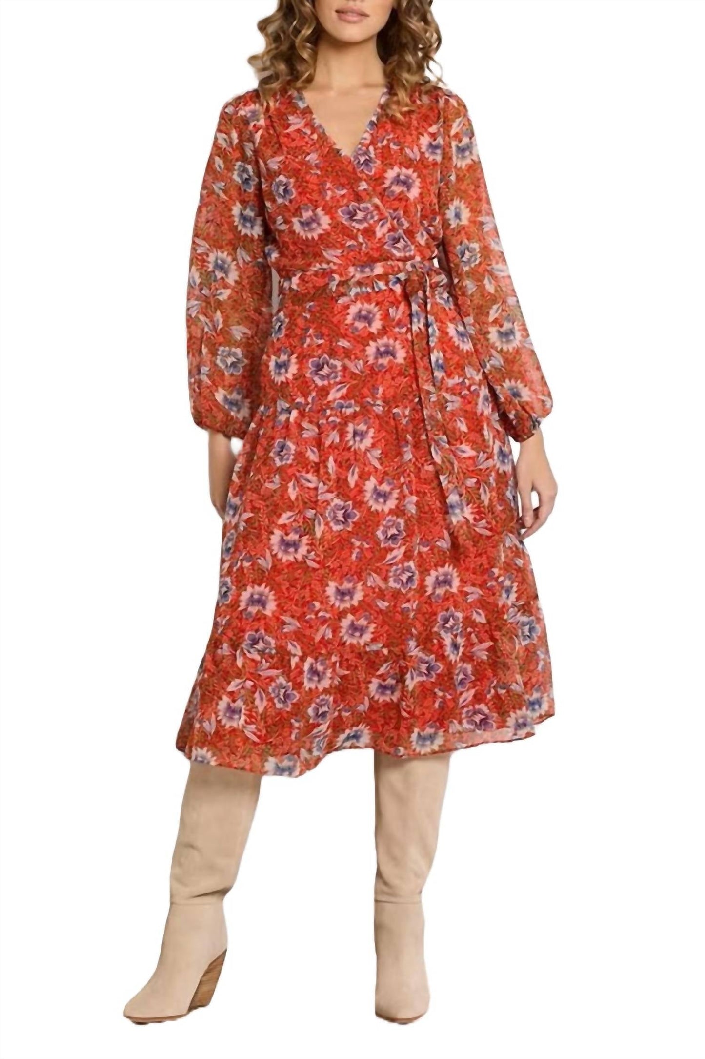 Sam Edelman - V-neck Tie Side Floral Print A-line Chiffon Dress