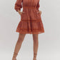 Entro - Rust Lace Inset Smocked Waist Short Dress
