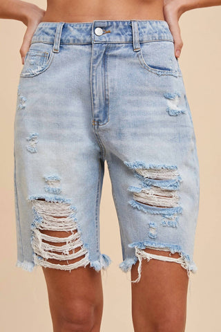 Anniewear - Distressed Rigid Bermuda Denim Shorts
