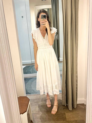 Current Air - V-neck Flutter Slv White Midi Dress
