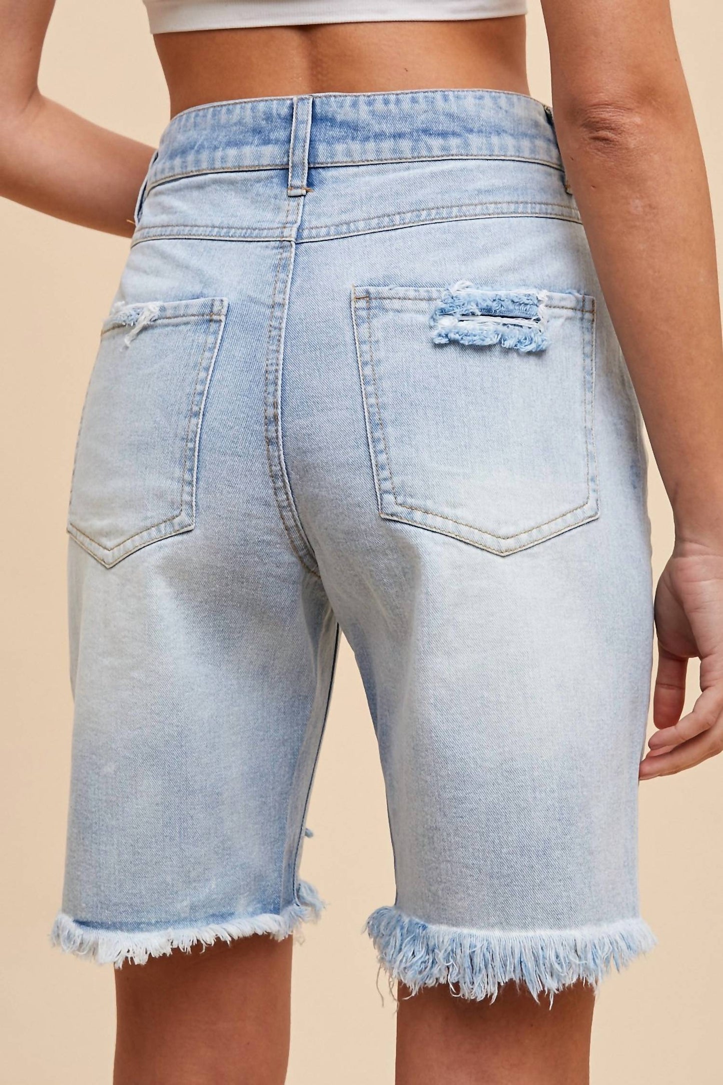Anniewear - Distressed Rigid Bermuda Denim Shorts