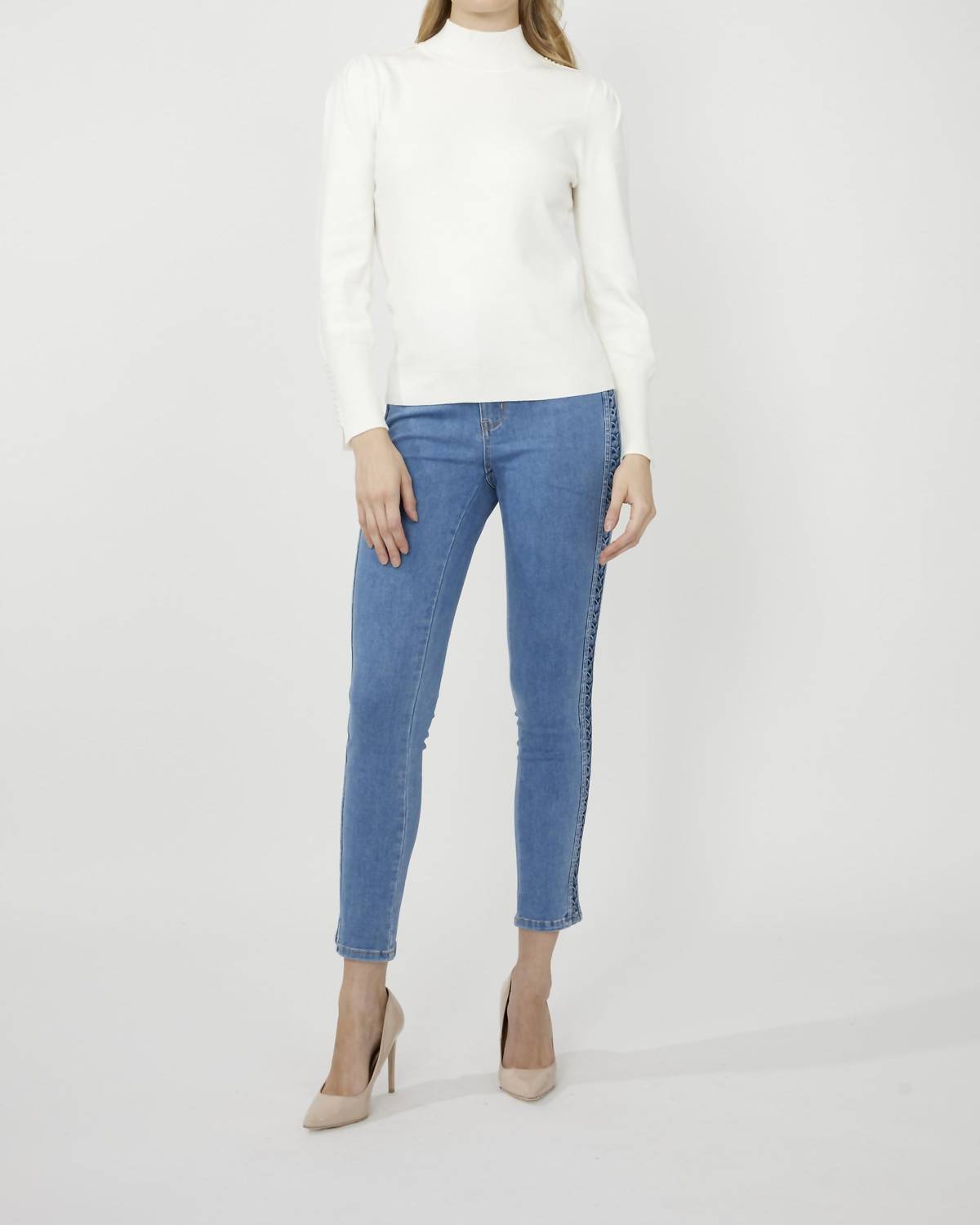 Frank Lyman - Embellished Mock Neck Knit Sweater