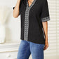 Double Take - Embroidered Notched Neck Top