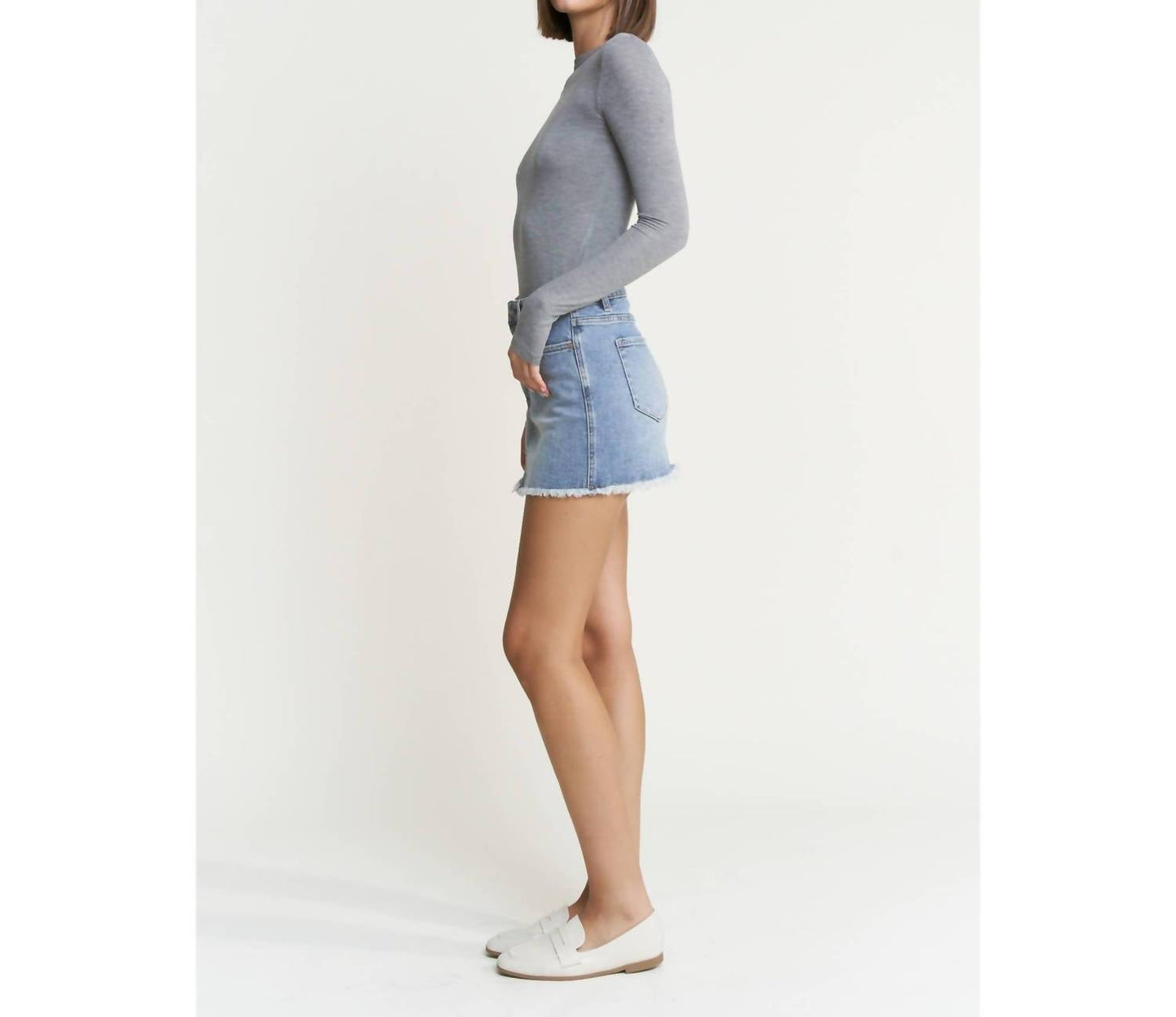 Mica Denim - Raw Hem Denim Mini Skirt