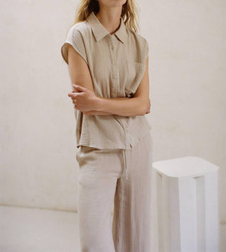 By Together - Gauze Button Down Collar Neck Sleeveless Top