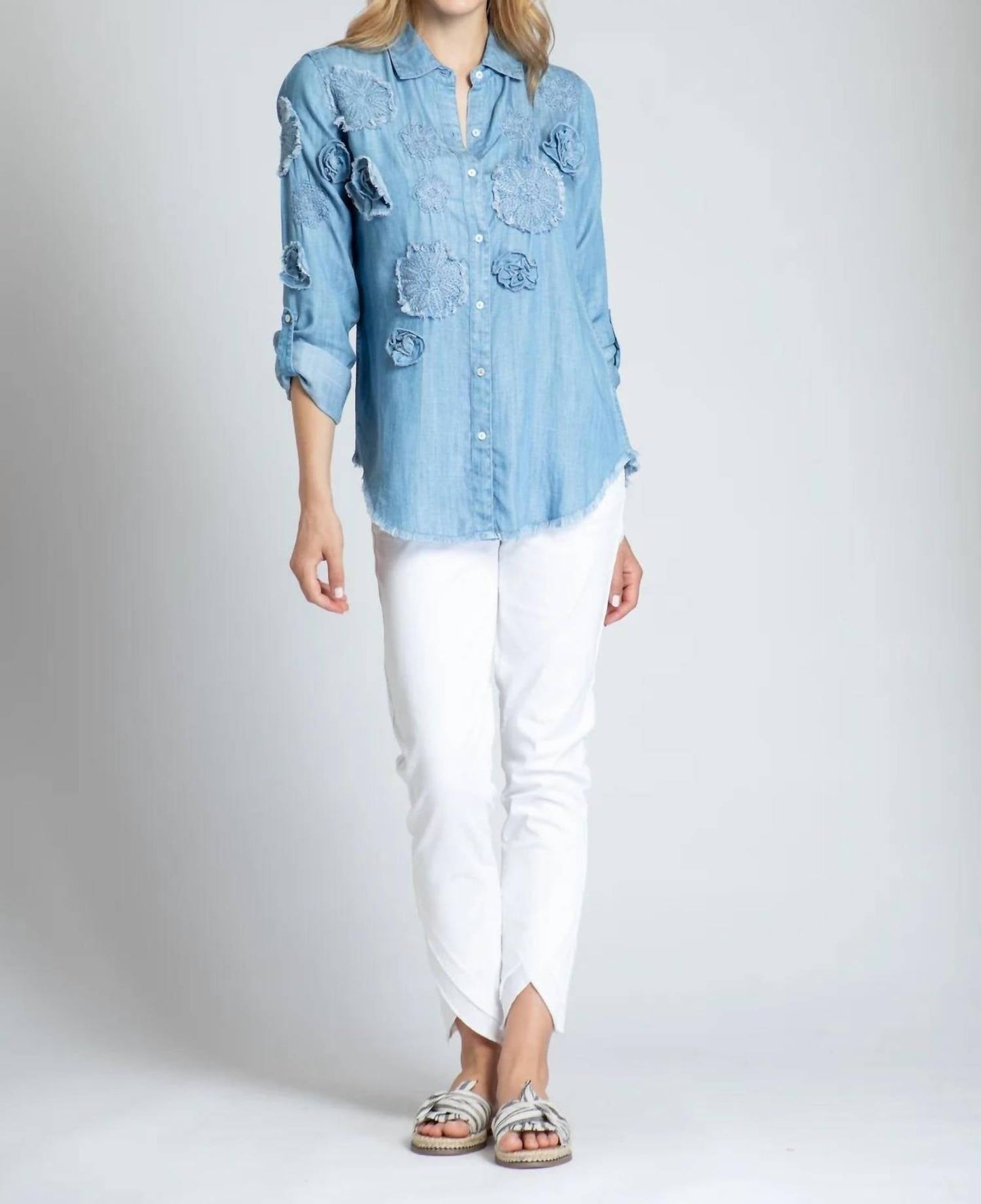 Apny - Double Layer Frayed Tulip Hem Cropped Pants