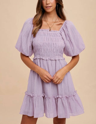 Anniewear - Smocking Bodice Elastic Tiered Mini Dress