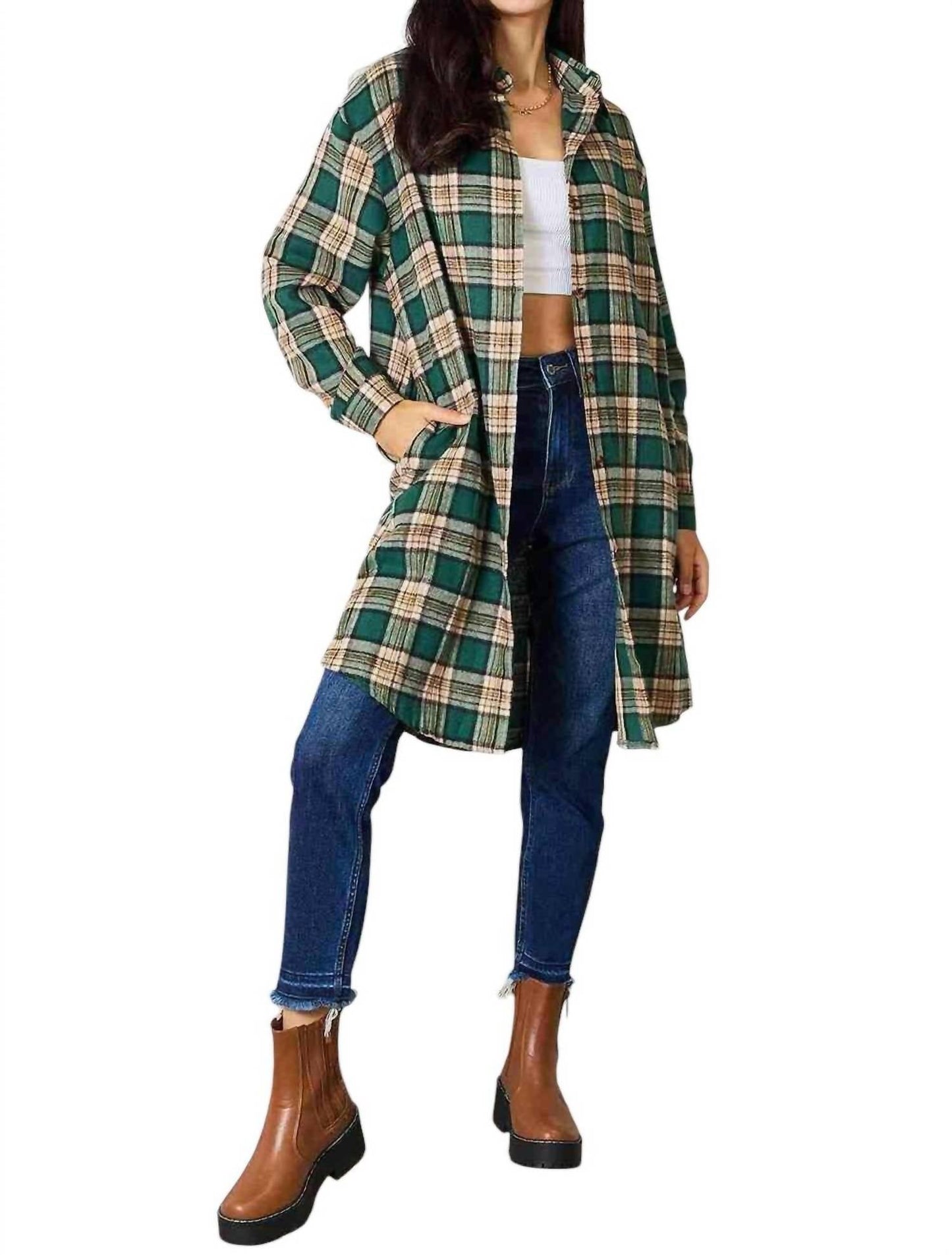 Double Take - Effortlessly Elegant Plaid Collared Shirt
