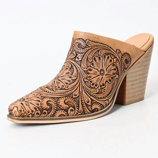 American Darling - Women's Floral Hand Curved Western Leather Sliper Loafer
